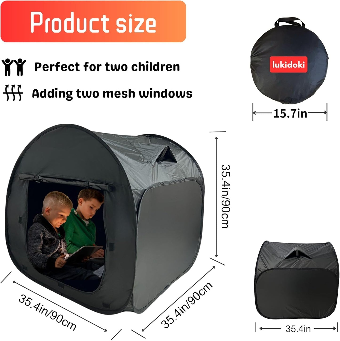 Upgraded Sensory Tent for Kids 35x35x35in- CPC Certified, Blackout Calm Corner for Children with Autism, ADHD, SPD