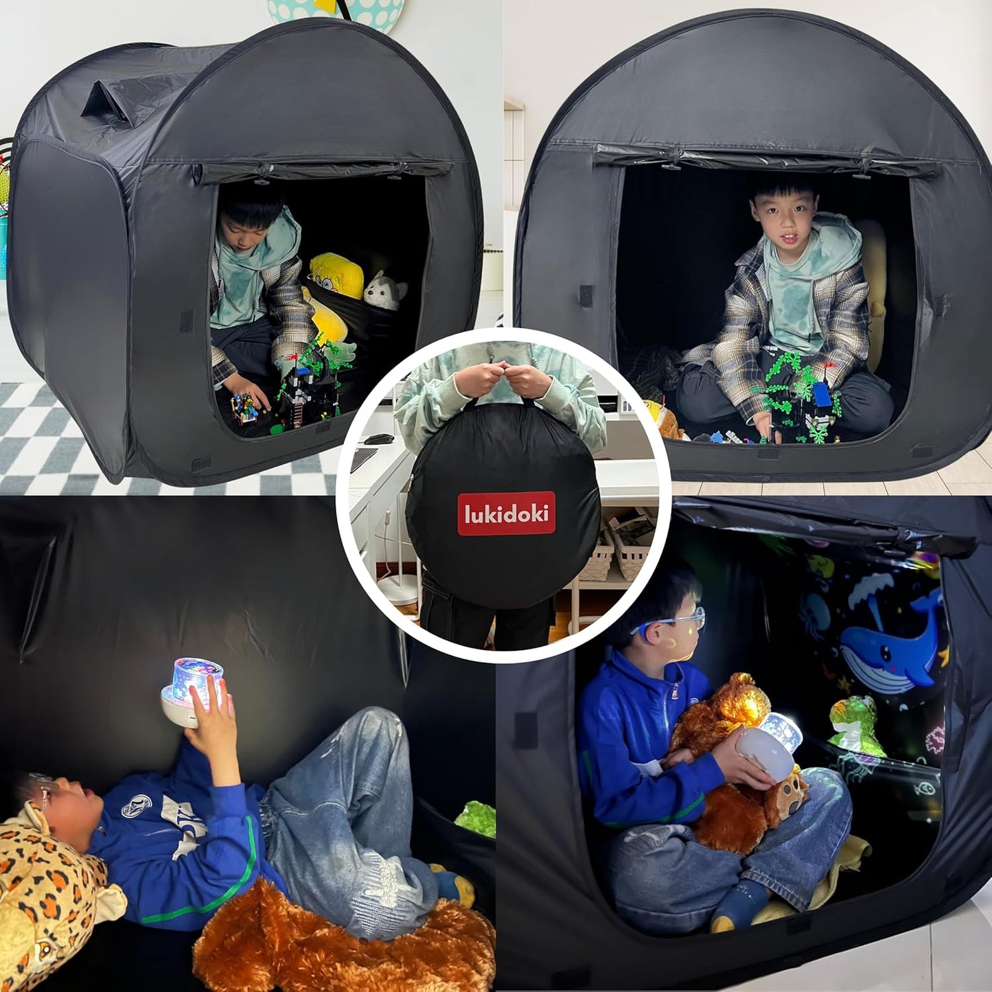 Upgraded Large Sensory Tent for Kids & Adults 47x47x47in- CPC Certified, Blackout Calm Corner for Kids with Autism, ADHD, SPD