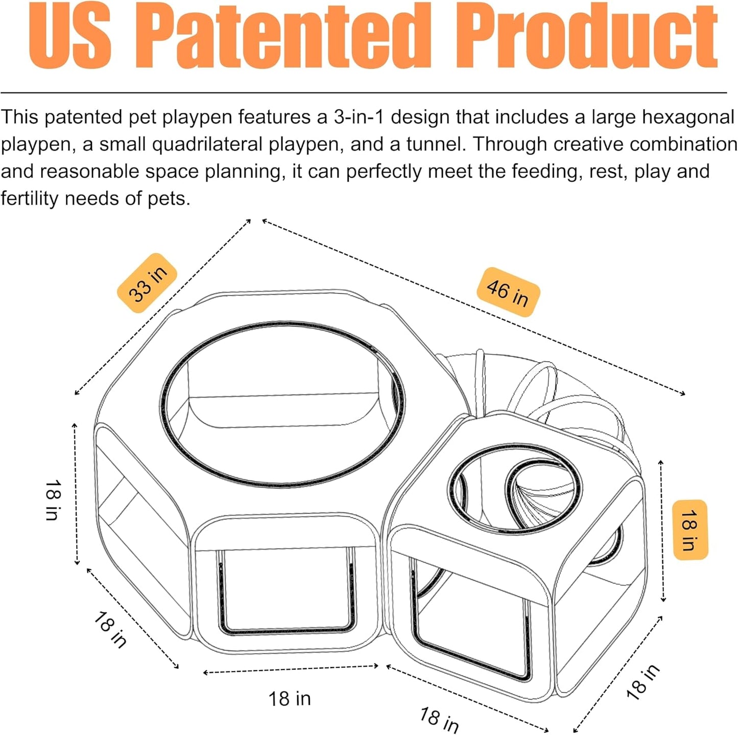 Small Portable 3-in-1 Pet Playpen with Tunnel – Durable, Lightweight, and Spacious for Cats & Small Dogs