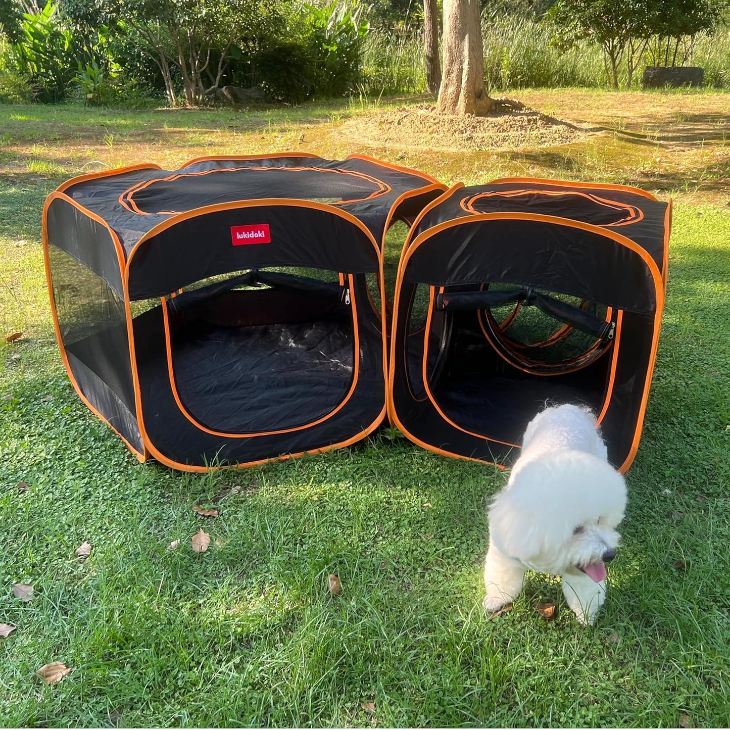 Portable Cat Dog Playpen Tent with Play Tunnel, Pop-up 3-in-1 Two-Room Pet Play House Tent, Foldable Pet Maternity Room for Puppy & Kitten, Condo for Small Animals Indoor Outdoor Play Tent