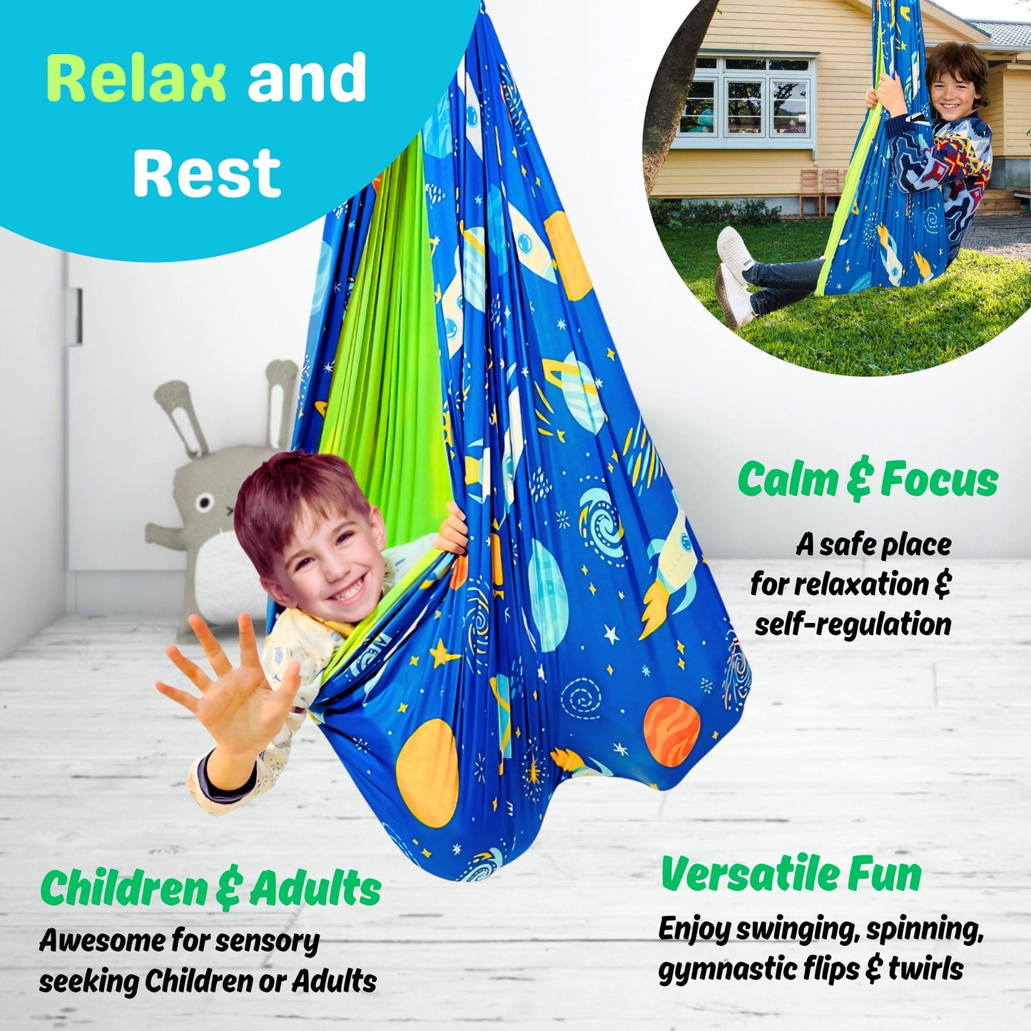 lukidoki 360° Swivel Sensory Swing - Indoor/Outdoor Hammock for Calming Compression Therapy, Perfect for Kids and Adults