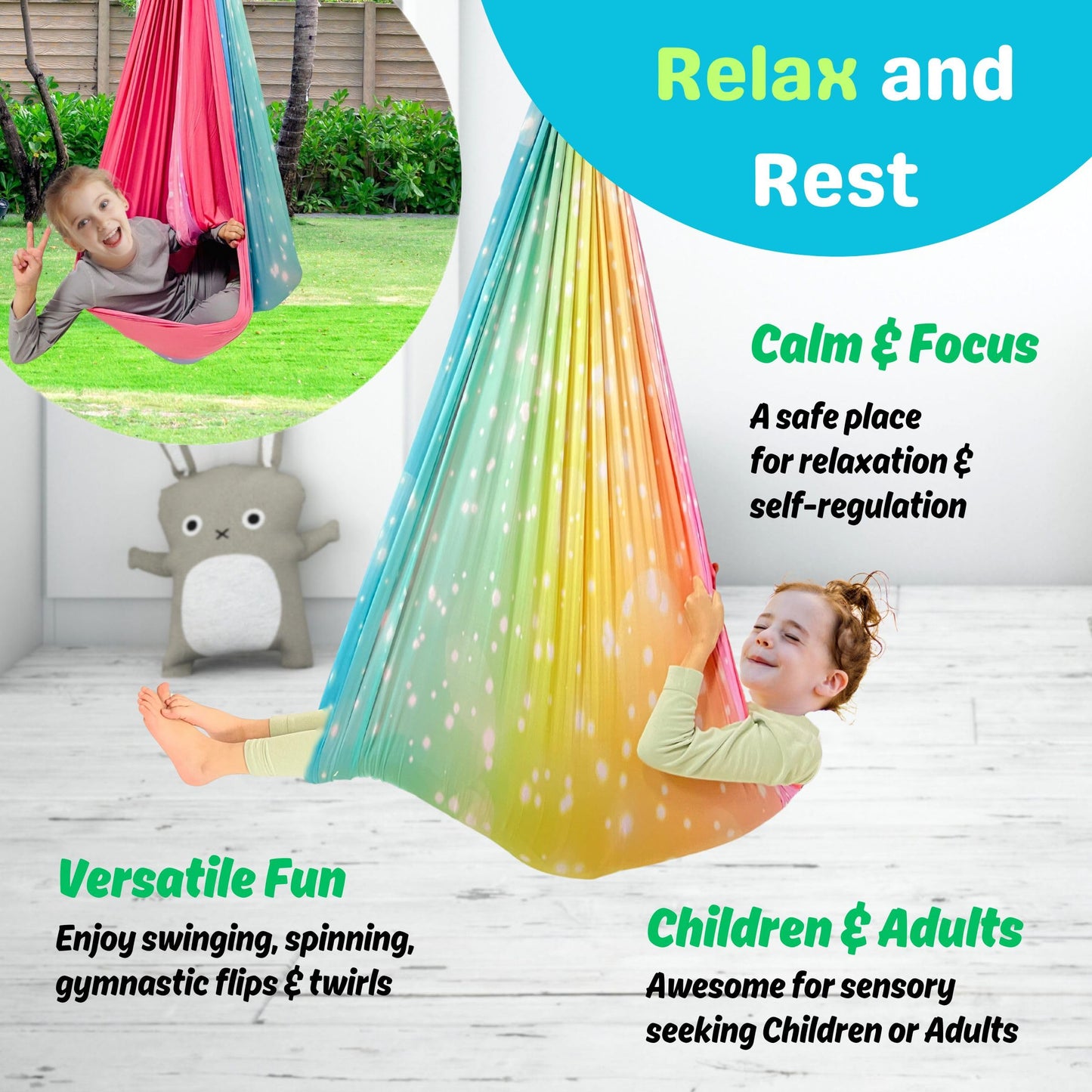 lukidoki 360° Swivel Sensory Swing - Indoor/Outdoor Hammock for Calming Compression Therapy, Perfect for Kids and Adults