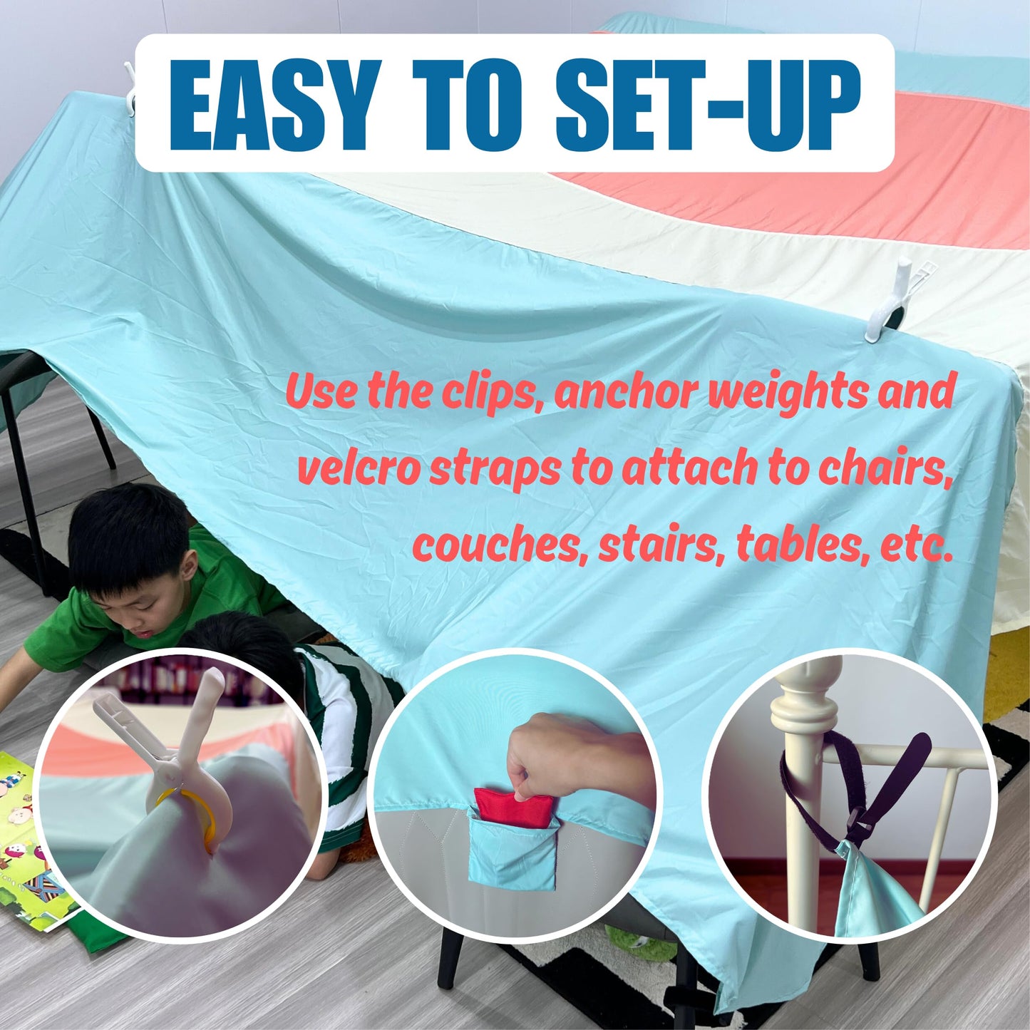 Blanket Fort Building Kit for Kids - Large Lightweight Blanket and Clips with CPC Certification