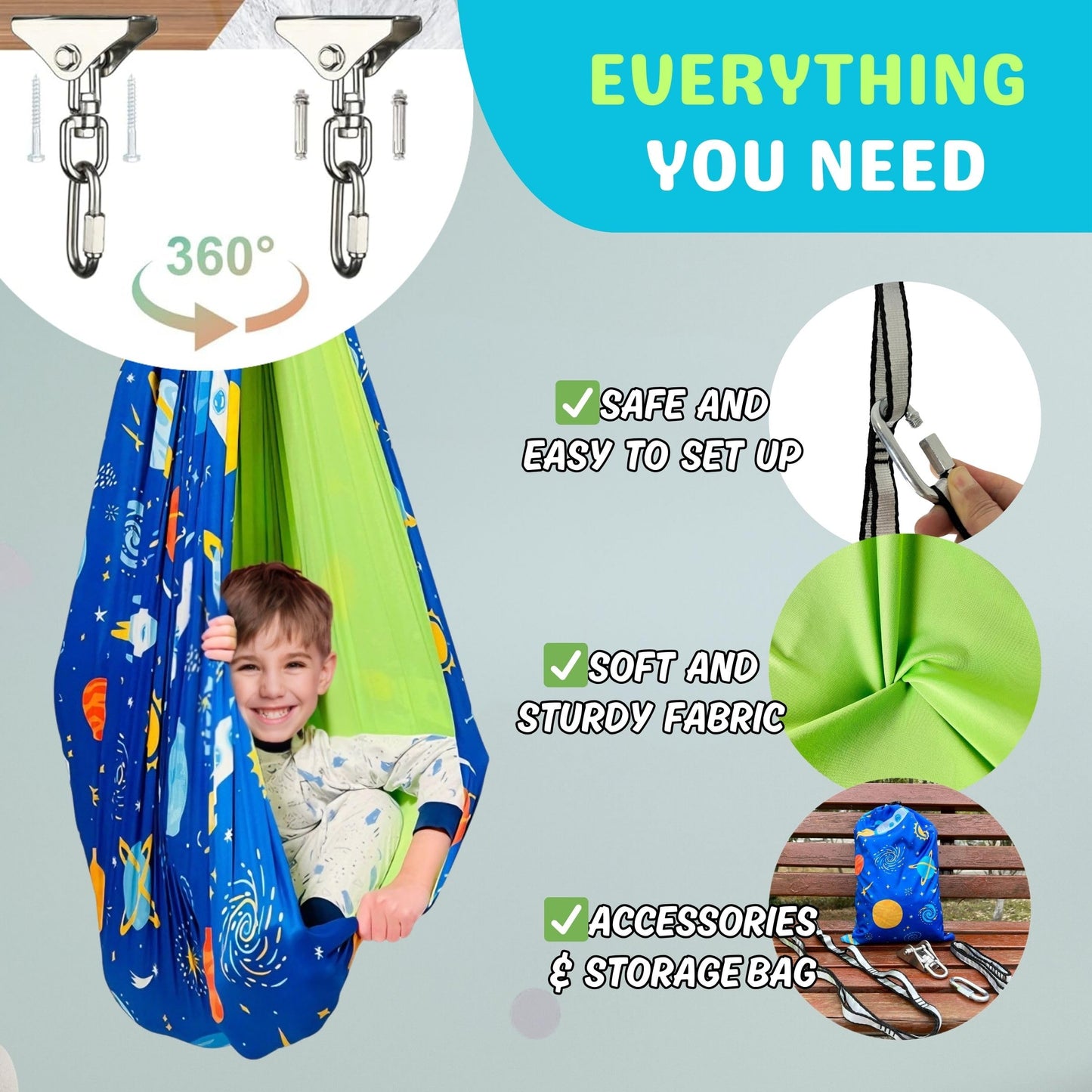 lukidoki 360° Swivel Sensory Swing - Indoor/Outdoor Hammock for Calming Compression Therapy, Perfect for Kids and Adults