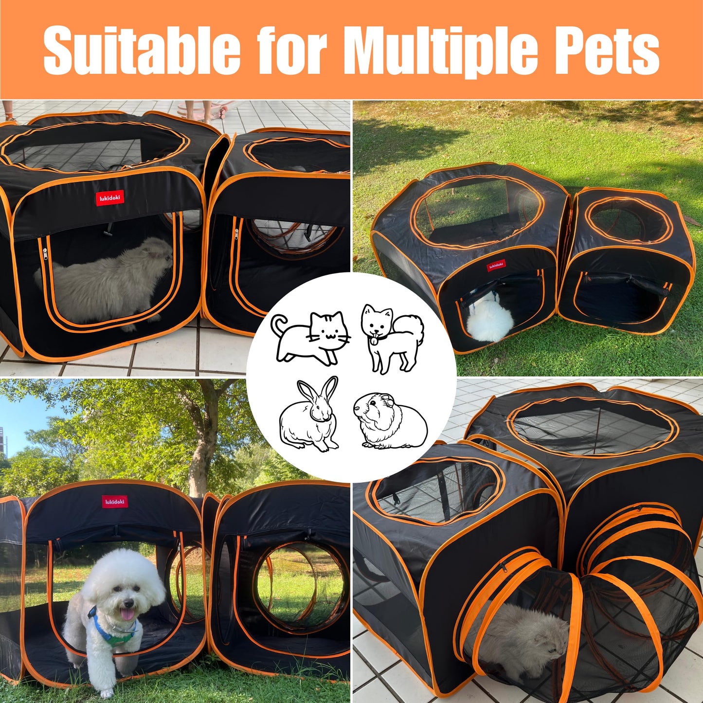 Portable Cat Dog Playpen Tent with Play Tunnel, Pop-up 3-in-1 Two-Room Pet Play House Tent, Foldable Pet Maternity Room for Puppy & Kitten, Condo for Small Animals Indoor Outdoor Play Tent